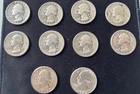 Lot of 10 Silver Washington Quarters 3 1943 S, 1944, 1945, 2 1948, 1949, 2 1963
