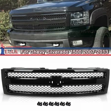 Grille For 2007-2013 Chevrolet Silverado 1500 Gloss Black Shell w/ Black Insert