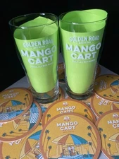✅ NEW (2) Golden Road Mango Cart Pint Glasses + (12) Coasters Beer Bar