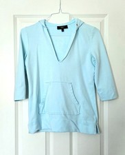 Talbots Aqua 3/4-Sleeve Hoodie with Kangaroo Front Pocket, Size S