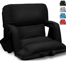 Black Linen Wide Stadium Chair W/ Back Support and Cushion, 6-Reclining Position