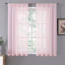 Tollpiz Short Sheer Curtain Linen Textured 54"W x 54"L Pack of 2 , Pink