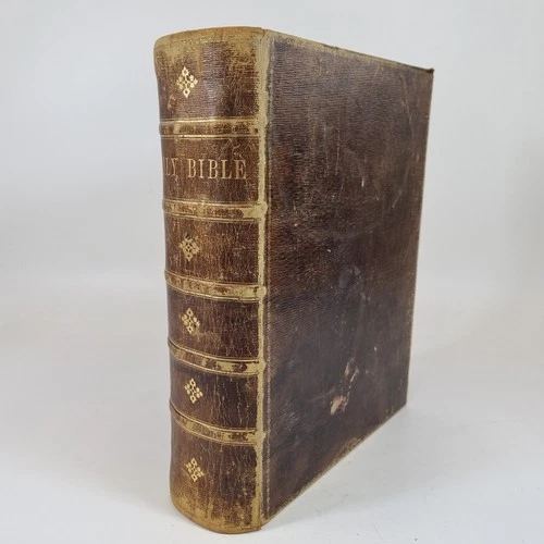 19thC Cassell's Illustrated Family Bible Leather Calf Binding 32cm High