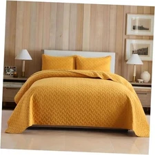 Cotton King Quilt Bedding Sets, 3 King (98 by108inch) Yellow Weave Pattern