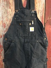 Carhartt R41 Quilt Lined Bibs mens 34x28 black duck canvas zip to thigh      a