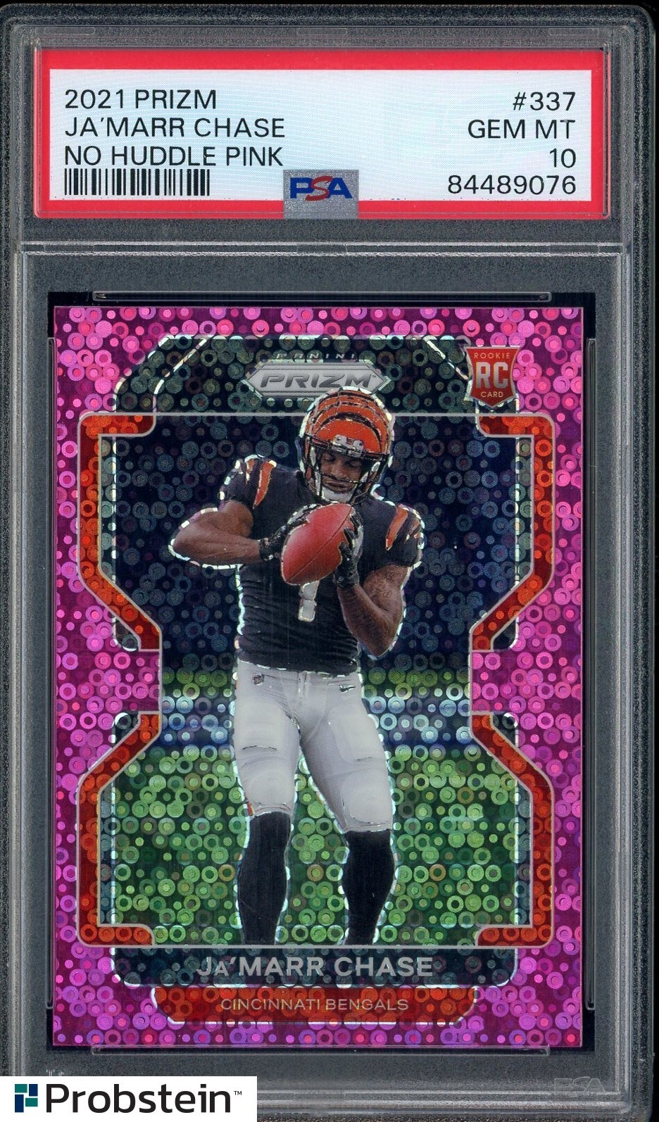 2021 Panini No Huddle Pink Prizm Ja'Marr Chase Bengals RC Rookie 13/15 PSA 10