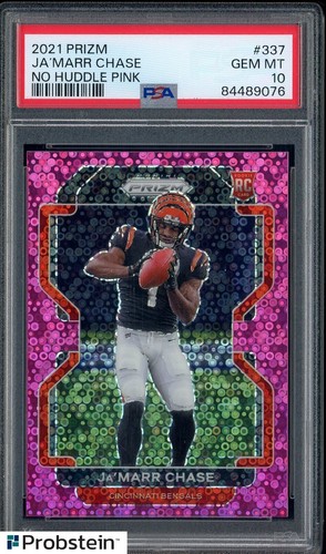 2021 Panini No Huddle Pink Prizm Ja'Marr Chase Bengals RC Rookie 13/15 PSA 10