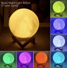 8cm Moon Lamp LED Night Light Battery Power With Stand Starry Lamp Bedroom Decor