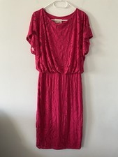 Phase Eight Dress Hot Pink Floral Peplum Midi Jersey Size UK 10 Summer Ladies