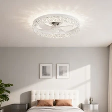 Modern White 20 inch Crystal Design Ceiling Fan Light Kit With Remote Control