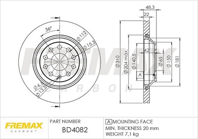 Remax BD-4082 Brake Disc for Audi, Cupra, Seat, Skoda, VW