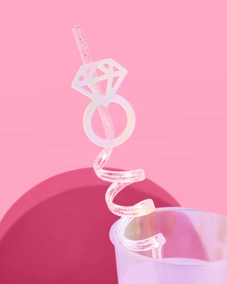 Bachelorette Decorations Reusable Ring Straw Set 12 Pc Iridescent Engagement Era - Image 3 of 4
