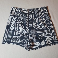 Shein White Black Geometric Print Zippered High Waist Shorts Size Medium