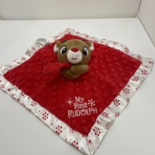 Rudolph Baby Snuggle Blanket My First Rudolph Red Lovey Satin Back Rattle
