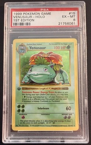 Pokemon 1999 Base Set 1st Edition Shadowless Venusaur Holo PSA 6 EX-MT #15 WOTC
