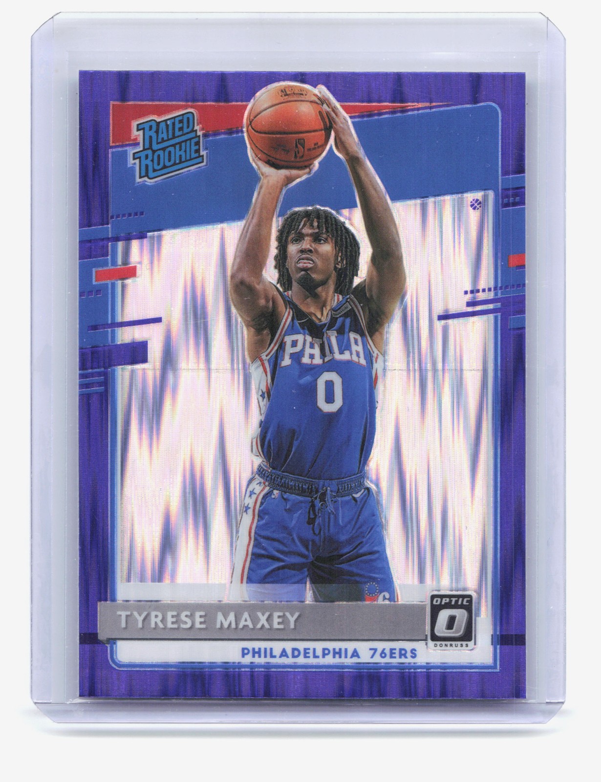 2020-21 Donruss Optic #171 Tyrese Maxey Purple Shock RC