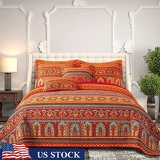 Vibrant Boho Stripe Cotton Quilt Set Queen Comforter Soft Handcrafted Bedspread