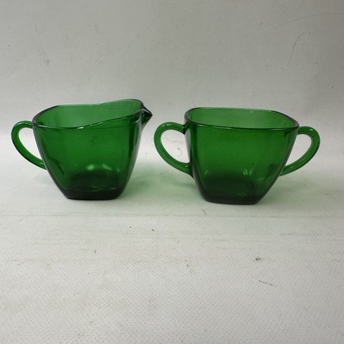Anchor Hocking Cream And Sugar Set Emerald Green Glass Vintage - Picture 5 of 8