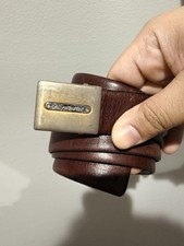 Yves Saint Laurent Vintage Men  s Leather Belt Logo Buckle Brown RARE. 41  XL