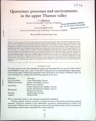 Quaternary processes and environments in the upper Thames valley; Briggs, D. J.