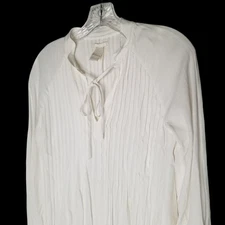 H&M Tunic Blouse V-Neck Pullover Drapey Flowy Pleated White Sz 2 Mini Dress Boho