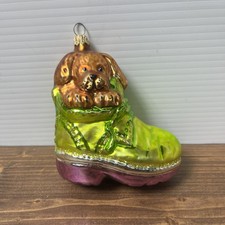Pup In Boots Green Boot Glass Christmas Ornament
