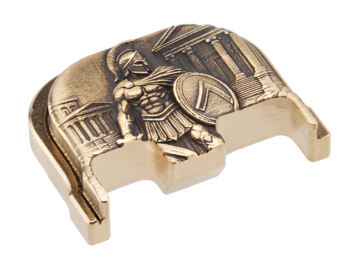 NDZ Slide Back Plate Brass 3D Engraved Spartan Fits Glock 17 19