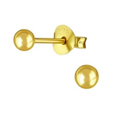 925 Sterling Silver Ball Stud Earrings, Sold as a Pair 3mm Ball, Gold Plated