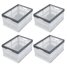 15 L 4-Pack Plastic Folding Storage Crate, Stackable Collapsible Milk Crates ...