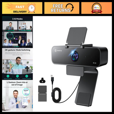 4K Webcam with Microphone, AI Tracking, Gesture Control, 95° FOV, Plug & Play, P