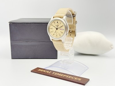 Seiko 5 7S26-02J0 SNK803 Automatic Beige Dial Day Date Men's Watch w/ Case Japan