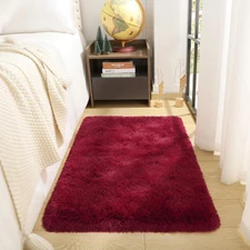 Small Rug 2'X3' Fluffy Rugs for Bedroom Entryway Washable Non Slip Burgundy