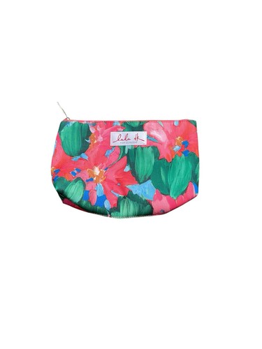 Clinique Lulu dk Pink Green Blue Multicolor Floral Fabric Makeup Bag with Zipper