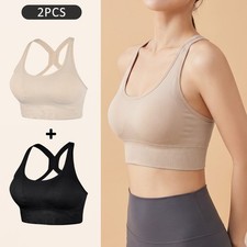 2Pcs Women Wireless Sports Bra Criss Cross Back Removable Pads Seamless Bralette