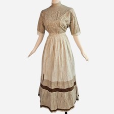Antique Victorian Edwardian Linen Rare Prairie Dress Set Gown 1890s 1900s Lace