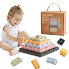 Silicone Blocks Soft Building Blocks, Montessori Educational Toy Soft Baby Bl...