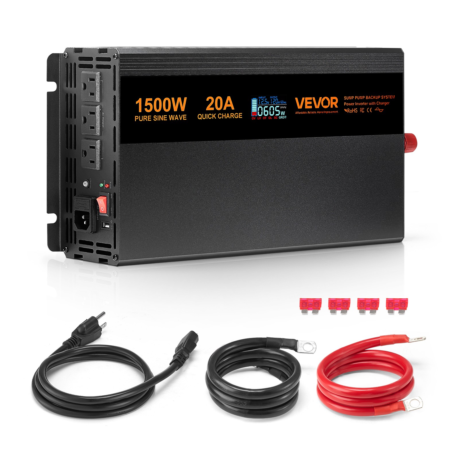 VEVOR Sump Pump Battery Backup System 1500W LCD Auto Switches to Battery