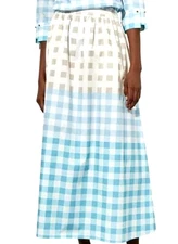NWT $210 Ming Wang Gingham Cotton Poplin A line Skirt sz L Maxi