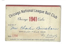 1941 CHICAGO CUBS SEASON PASS-DIZZY DEAN,STAN HACK,PHIL CAVARRETTA-MUSIAL DEBUT