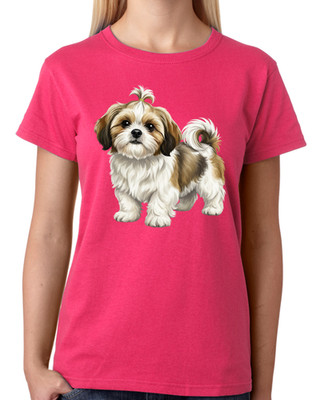 Süßes Shih Tzu Welpen Illustration Damen T-Shirt Hundeliebhaber Kunst Tee