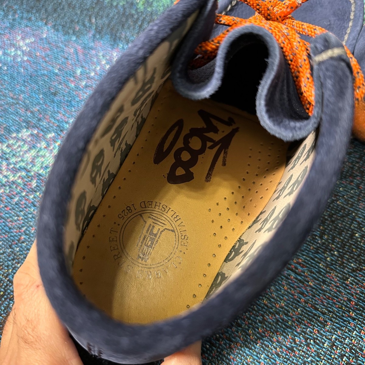 Clarks x MF Doom Wallabee Boot Navy Blue Orange Hi Mid Wallabees