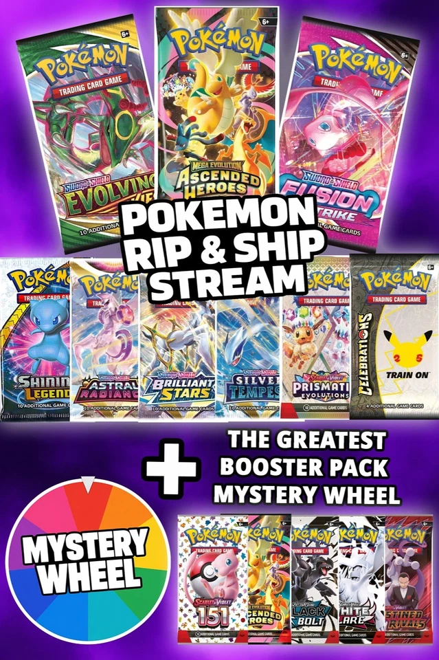 Pokemon Rip & Ship Stream + Mystery Pack Wheel!