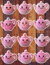 Crochet Teapot Vinyl Die Cut Stickers Set Scrapbooking Laptop Waterbottle