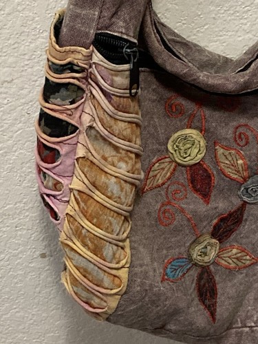 Borsa a tracolla Y2K patchwork hippie boho tasca zip Nepal fatta a mano artistica - Foto 7 di 9