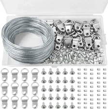 170PCS Picture Hangers Hooks 30M Wire Photo Frame Hanging Kit D Ring Stainless