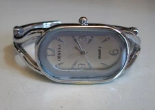 Women's Silver Finish Bangle Cuff Dressy Casual Fashion Wrist Watch