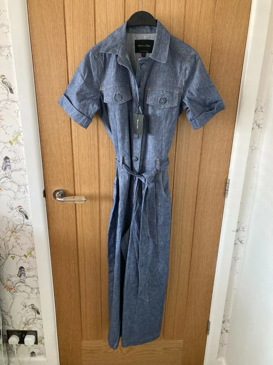 BNWT Massimo Dutti Denim Linen Blend Belted Jumpsuit Size S eBay