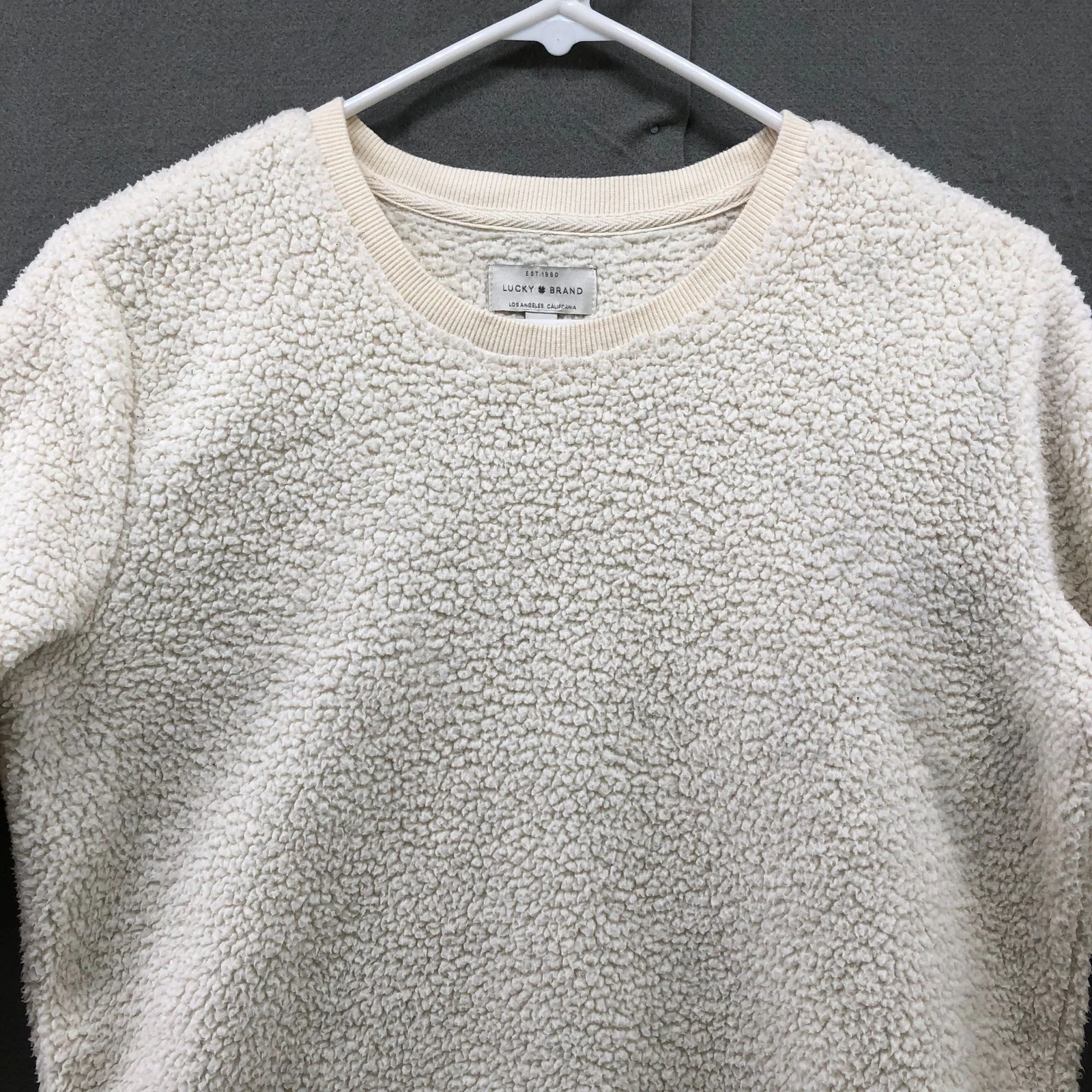 OFF WHITE Maglione sherpa Lucky Brand donna S avorio girocollo pullover felpa morbido
