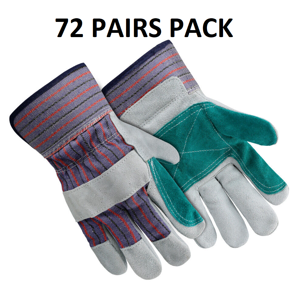 72 Pairs, Leather Working Gloves Double Palm Split Leather Heavy Duty