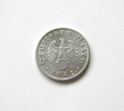 DRITTES REICH: 50 Reichspfennig 1942 F, J. 372, fast stempelglanz, II. - Bild 1 von 2